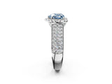 White gold Fancy Blue Heart  Halo Round Diamond Pave Band with Prong Setting 2
