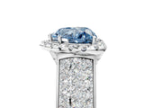 White gold Fancy Blue Heart  Halo Round Diamond Pave Band with Prong Setting 5