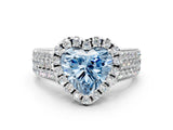 White gold Fancy Blue Heart  Halo Round Diamond Pave Band with Prong Setting_24
