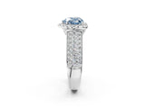 White gold Fancy Blue Heart  Halo Round Diamond Pave Band with Prong Setting_26