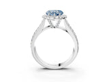 White gold Fancy Blue Heart  Halo Round Diamond Pave Band with Prong Setting_27