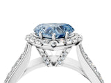 White gold Fancy Blue Heart  Halo Round Diamond Pave Band with Prong Setting_28