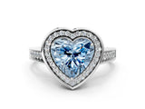 White gold Fancy Blue Heart  Halo Solitaire Diamond Ring with Pave Band and Bezel Setting_49