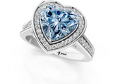 White gold Fancy Blue Heart  Halo Solitaire Diamond Ring with Pave Band and Bezel Setting_50