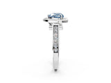 White gold Fancy Blue Heart  Halo Solitaire Diamond Ring with Pave Band and Bezel Setting_51