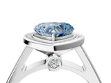 White gold Fancy Blue Heart  Halo Solitaire Diamond Ring with Pave Band and Bezel Setting_53