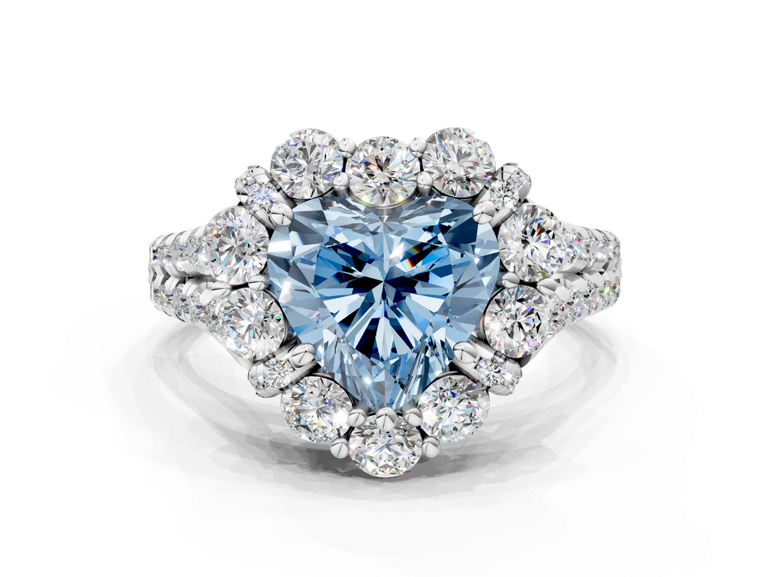 White gold Fancy Blue Heart  Halo Split Shank Diamond Engagement Ring with Pave Band and Four-Prong Setting_54