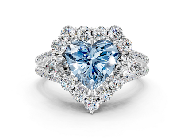 Platinum Fancy Blue Heart  Halo Split Shank Diamond Engagement Ring with Prong Setting