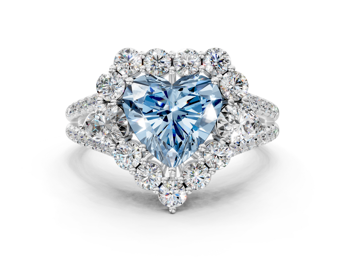 White gold Fancy Blue Heart  Halo Split Shank Diamond Engagement Ring with Prong Setting_20