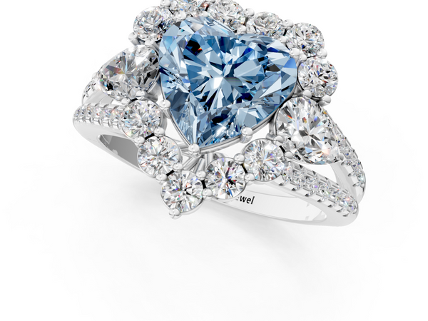Platinum Fancy Blue Heart  Halo Split Shank Diamond Engagement Ring with Prong Setting