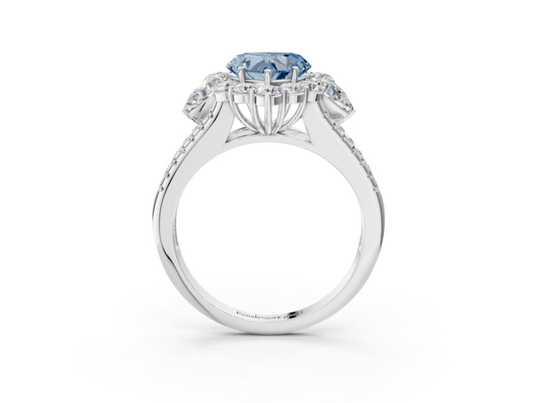 Platinum Fancy Blue Heart  Halo Split Shank Diamond Engagement Ring with Prong Setting