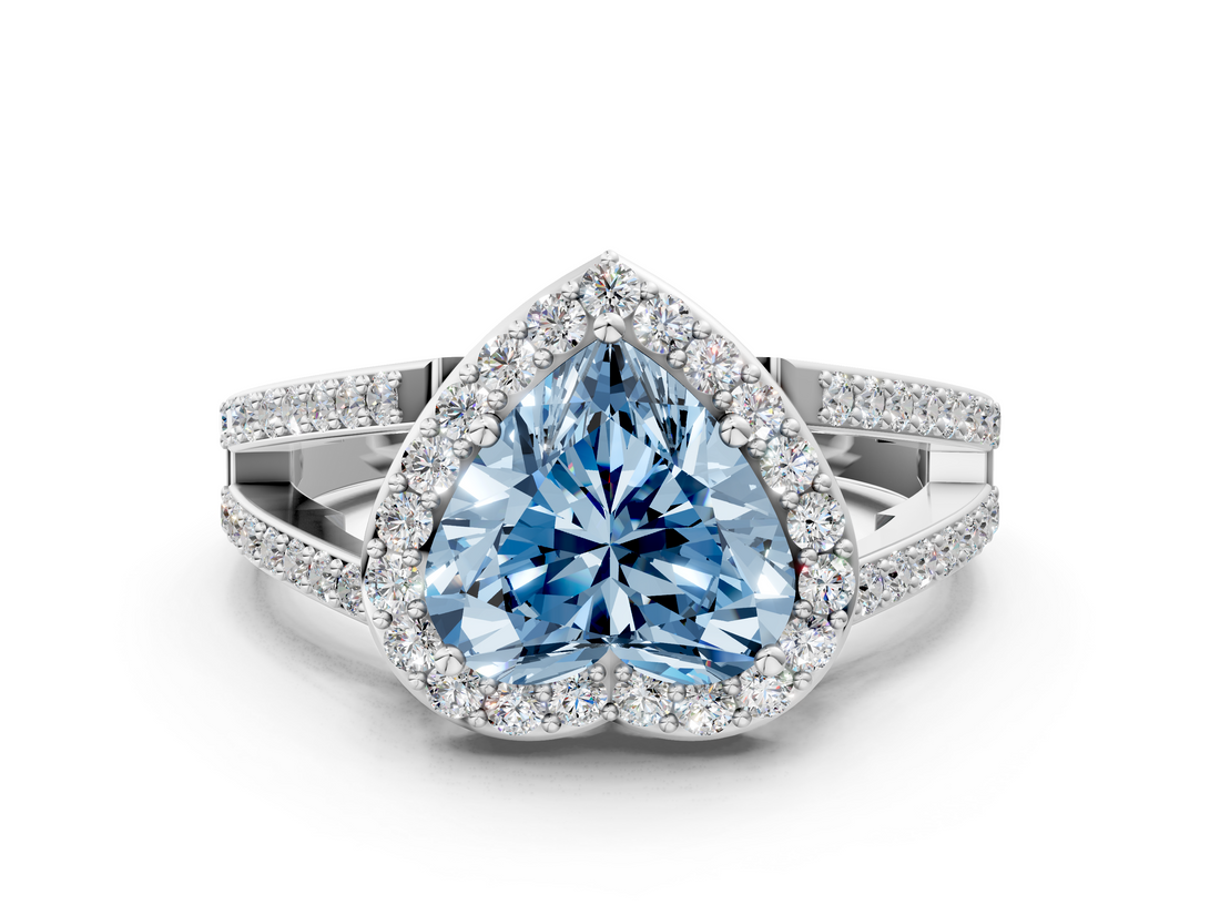 White gold Fancy Blue Heart  Halo Split Shank Diamond Ring with Four-Prong Setting_32