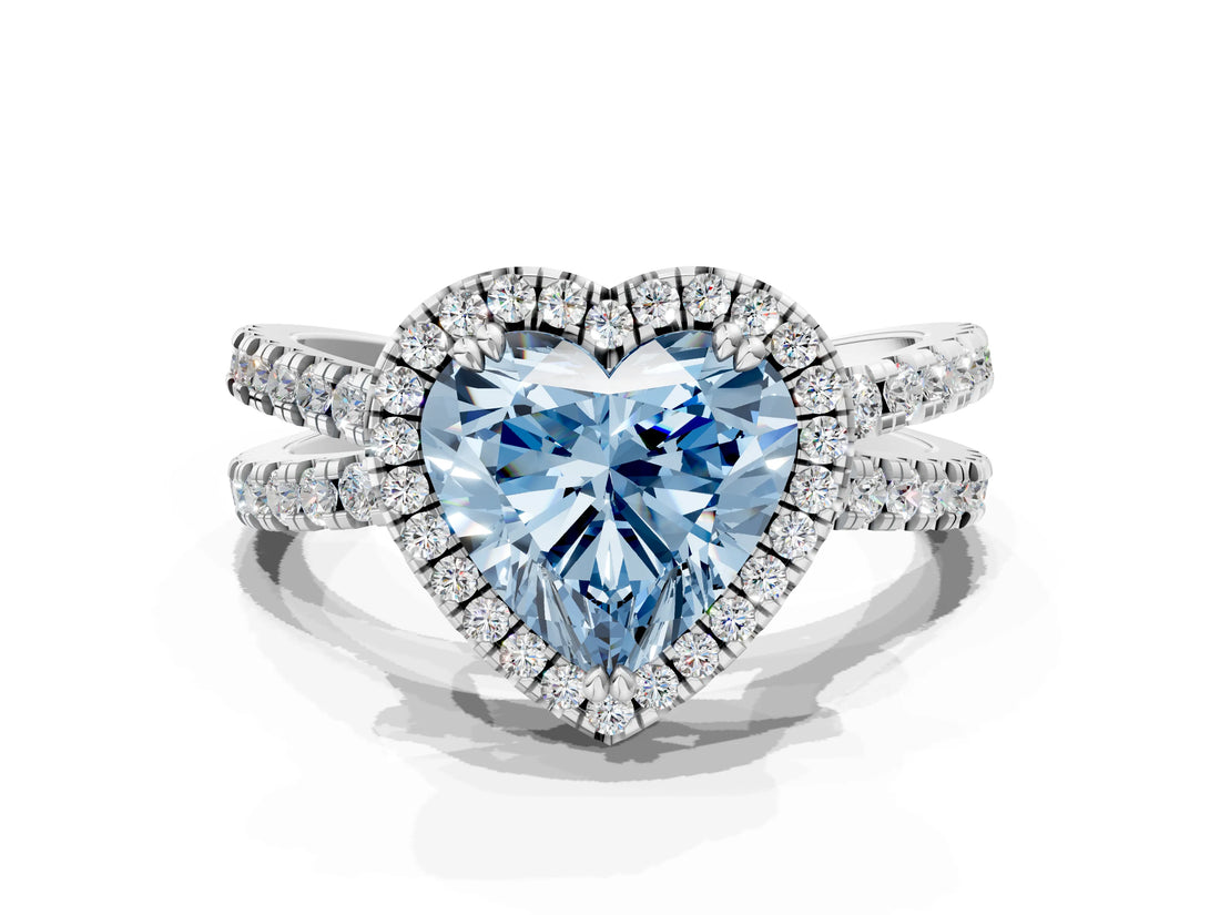 White gold Fancy Blue Heart  Halo Split Shank Diamond Ring with Pavé Setting_26