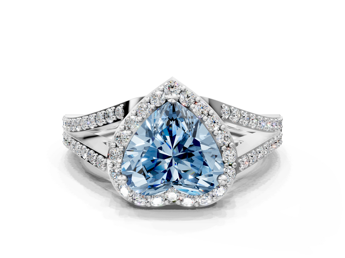 White gold Fancy Blue Heart  Halo Split Shank Diamond Ring with Prong Setting_20