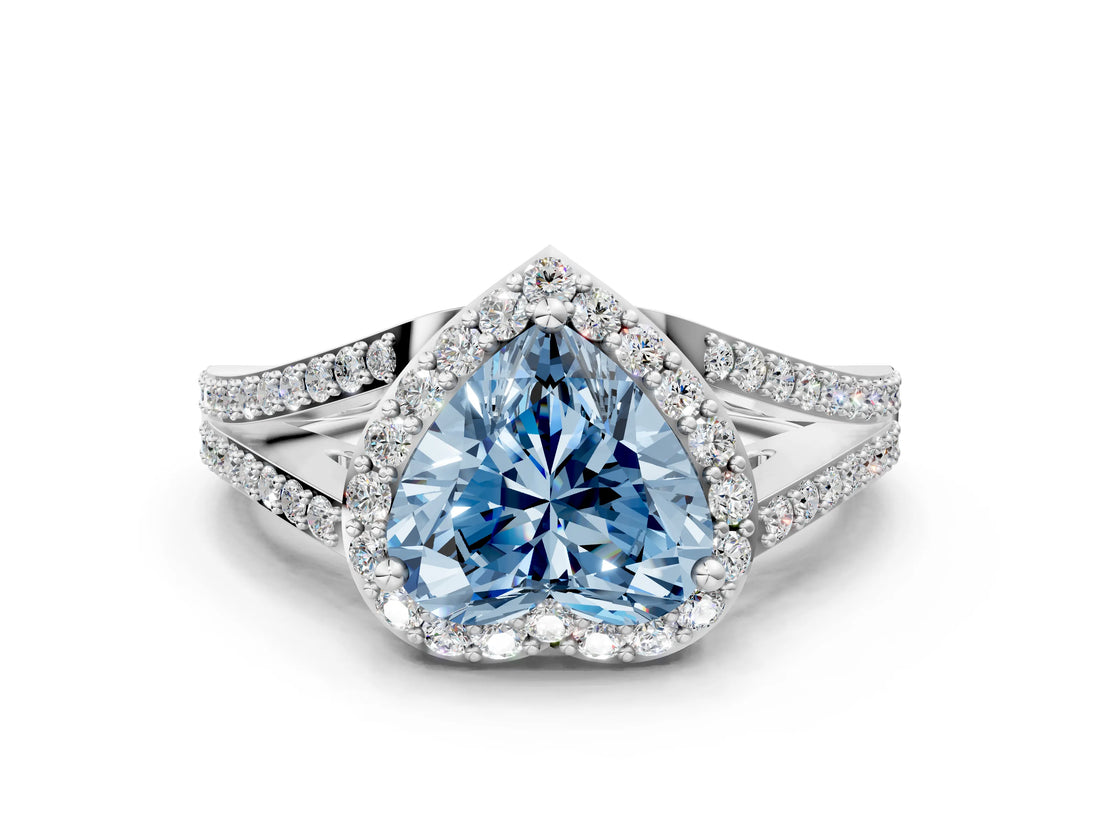 White gold Fancy Blue Heart  Halo Split Shank Pave Diamond Ring with Four-Prong Setting_49