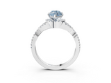 White gold Fancy Blue Heart  Halo Twist Band Solitaire Prong Setting Ring_62