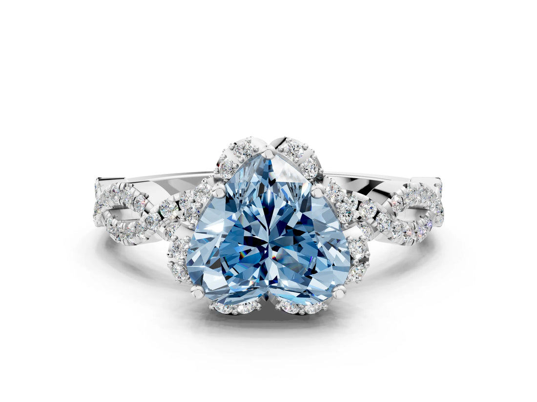 White gold Fancy Blue Heart  Halo Twist Band Solitaire Ring with Six-Prong Setting_33