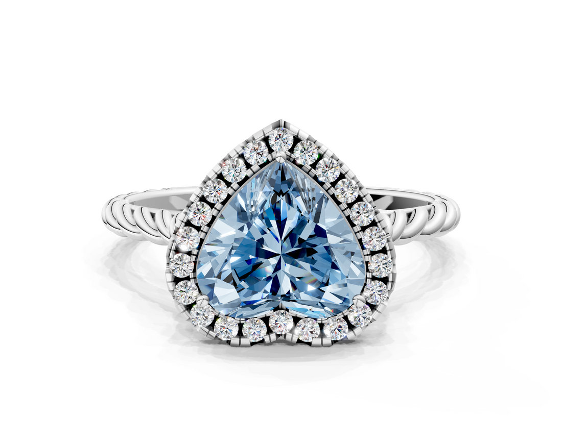 White gold Fancy Blue Heart  Halo Twisted Band Four-Prong Diamond Ring_20
