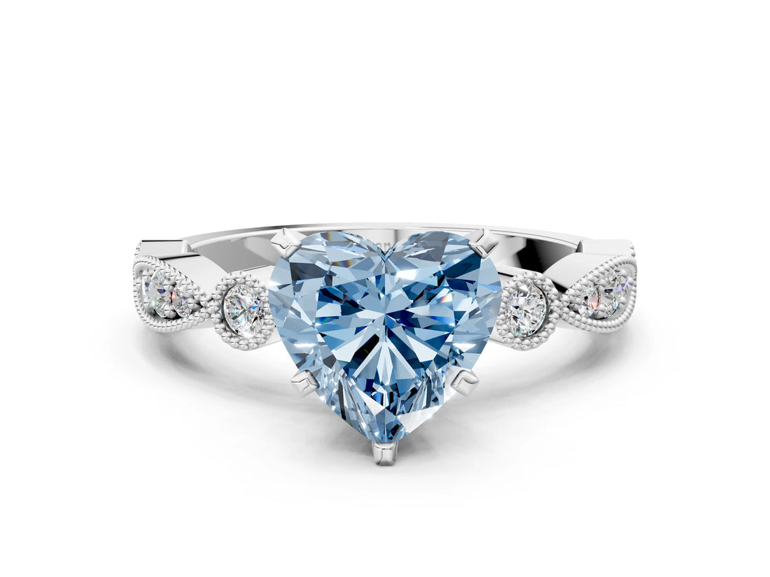 White gold Fancy Blue Heart  Milgrain Bezel Diamond Engagement Ring with Solitaire Prong Setting_137