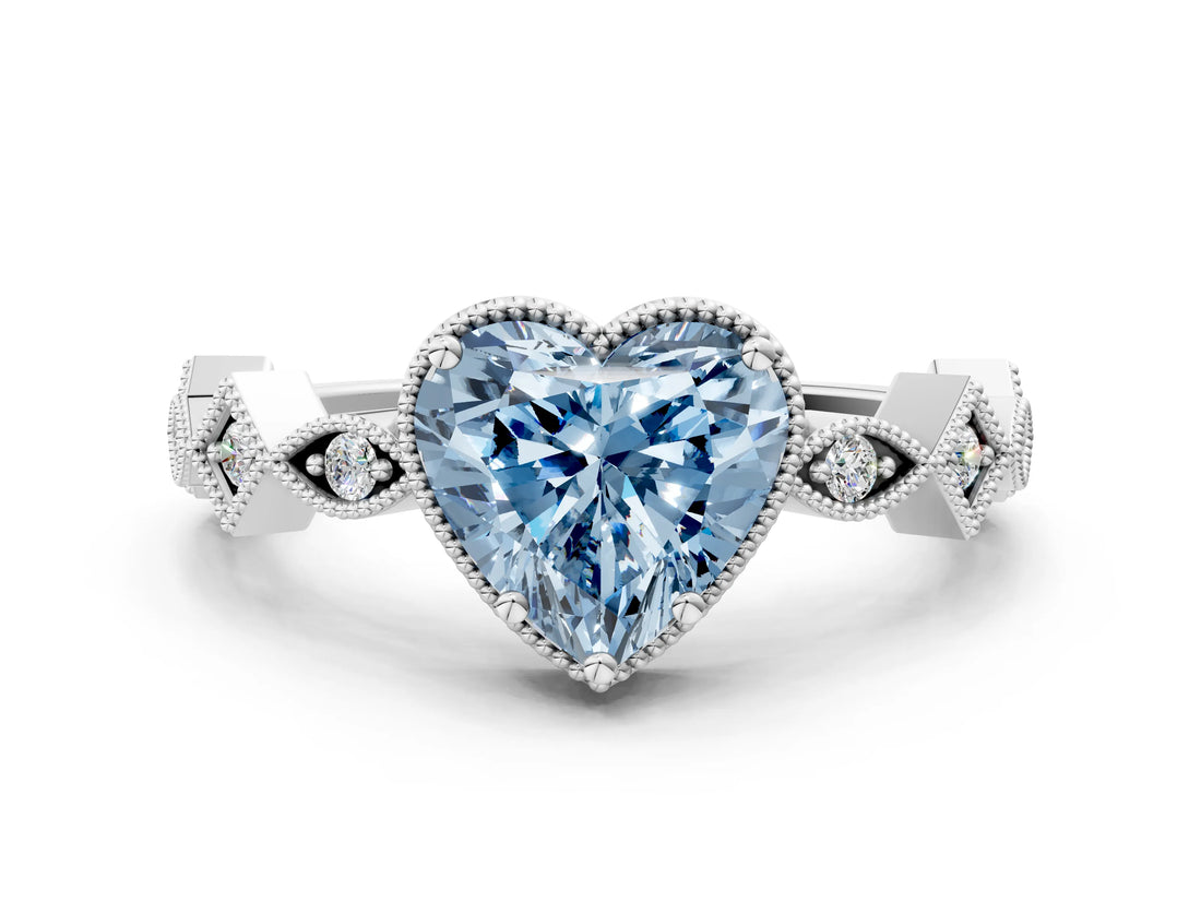 White gold Fancy Blue Heart  Milgrain Marquise Diamond Twist Band Ring_62