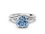 White gold Fancy Blue Heart  Solitaire Beaded Band Six-Prong Setting