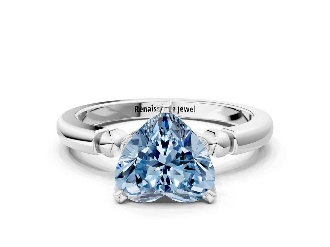 White gold Fancy Blue Heart  Solitaire Beaded Band with Four-Prong Setting_100