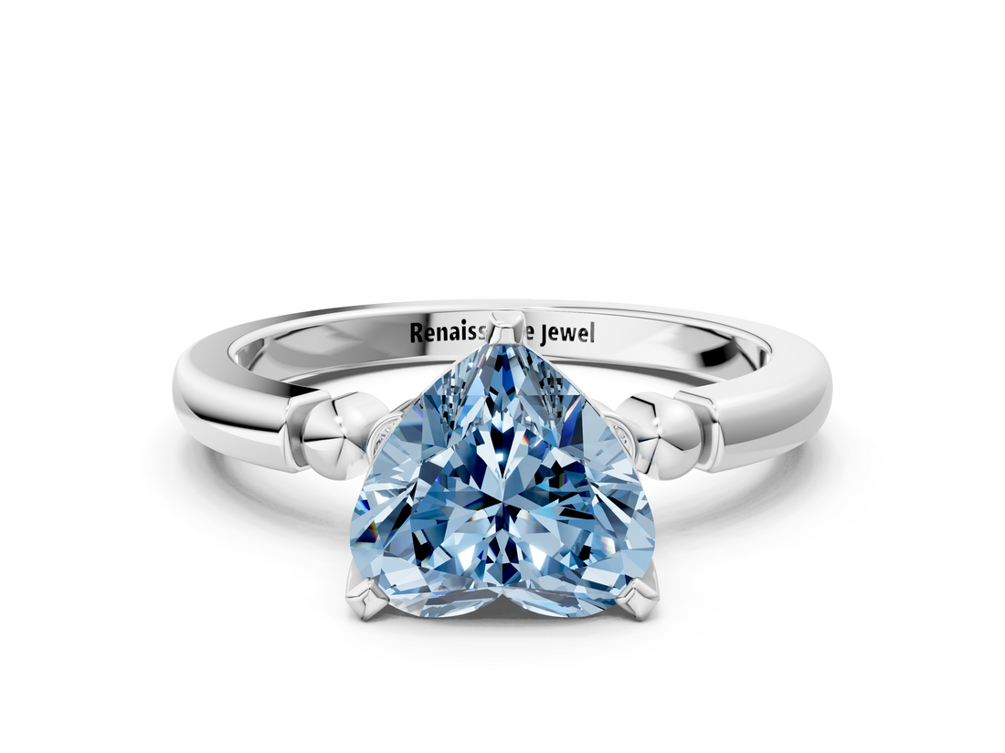White gold Fancy Blue Heart  Solitaire Beaded Band with Four-Prong Setting_87