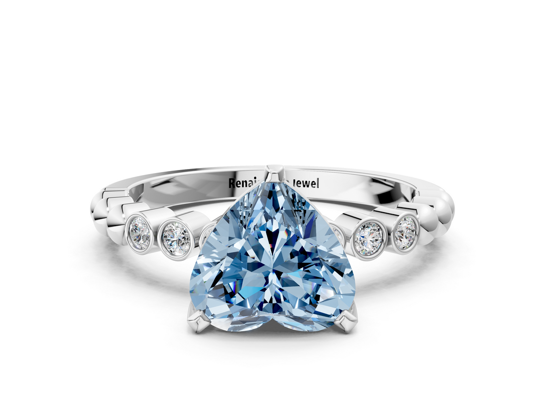 White gold Fancy Blue Heart  Solitaire Bezel Accent Diamond Engagement Ring with Beaded Band and Four-Prong Setting_38
