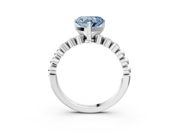 White gold Fancy Blue Heart  Solitaire Bezel Accent Diamond Engagement Ring with Beaded Band and Four-Prong Setting