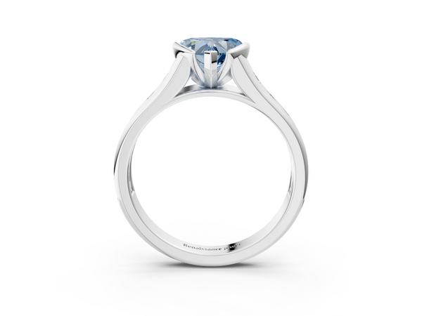 White gold Fancy Blue Heart  Solitaire Bezel-Set Diamond Ring with Channel-Set Band
