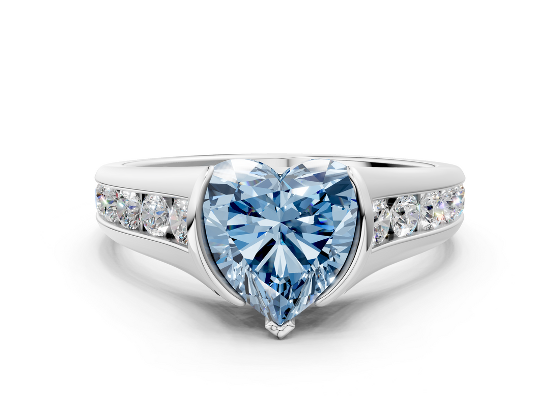 White gold Fancy Blue Heart  Solitaire Bezel-Set Diamond Ring with Channel-Set Band_77