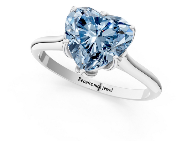 White gold Fancy Blue Heart  Solitaire Cathedral Diamond Ring with Six-Prong Setting