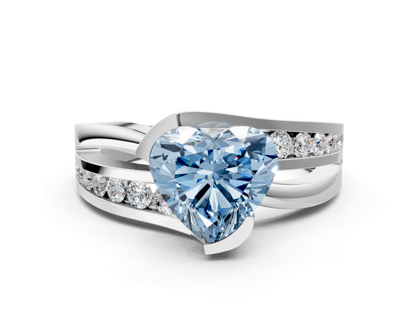 Platinum Fancy Blue Heart  Solitaire Channel-Set Split Shank Ring with Tension Prong Setting