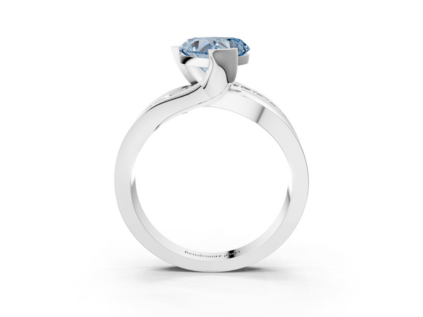 Platinum Fancy Blue Heart  Solitaire Channel-Set Split Shank Ring with Tension Prong Setting
