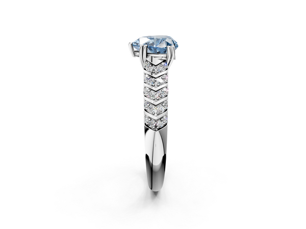Platinum Fancy Blue Heart  Solitaire Chevron Pave Diamond Engagement Ring with Six-Prong Setting