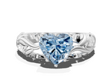 White gold Fancy Blue Heart  Solitaire Diamond Leaf Vine Band with Prong Setting_24