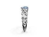 White gold Fancy Blue Heart  Solitaire Diamond Leaf Vine Band with Prong Setting_26
