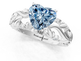 White gold Fancy Blue Heart  Solitaire Diamond Leaf Vine Band with Prong Setting_29
