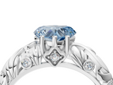 White gold Fancy Blue Heart  Solitaire Diamond Leaf Vine Band with Prong Setting_32