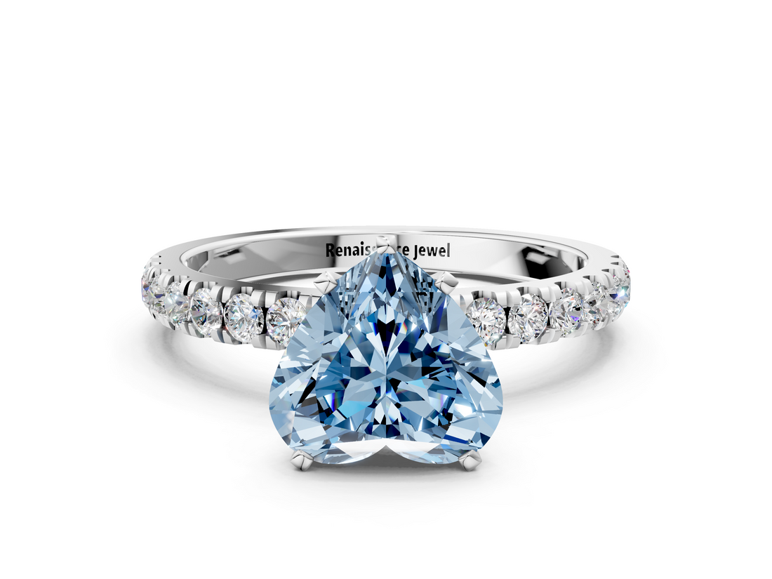 White gold Fancy Blue Heart  Solitaire Diamond Pavé Band with Four-Prong Setting_45