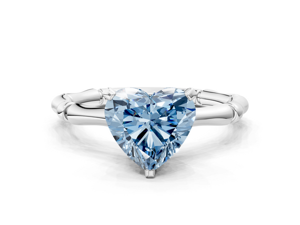 White gold Fancy Blue Heart  Solitaire Diamond Ring with Bamboo Band and Four-Prong Setting