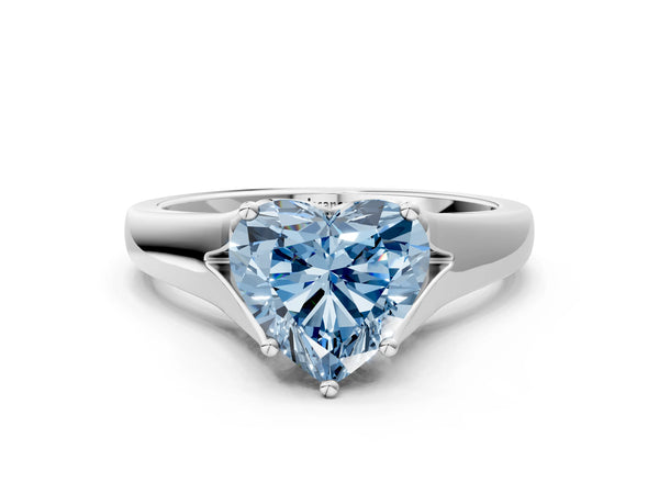 White gold Fancy Blue Heart  Solitaire Diamond Ring with Cathedral Band and Four-Prong Setting