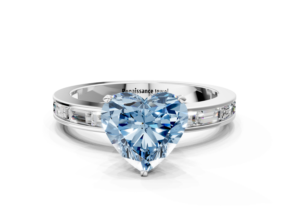 White gold Fancy Blue Heart  Solitaire Diamond Ring with Channel-Set Baguette Band and Four-Prong Setting_66