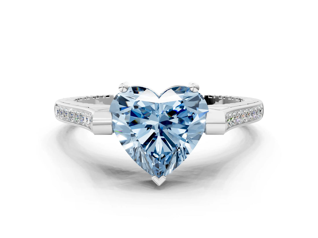 White gold Fancy Blue Heart  Solitaire Diamond Ring with Channel Set Band and Bezel Prong Setting_79