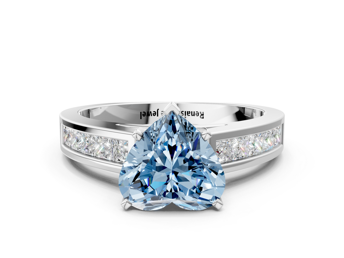 White gold Fancy Blue Heart  Solitaire Diamond Ring with Channel-Set Band and Four-Prong Setting_3