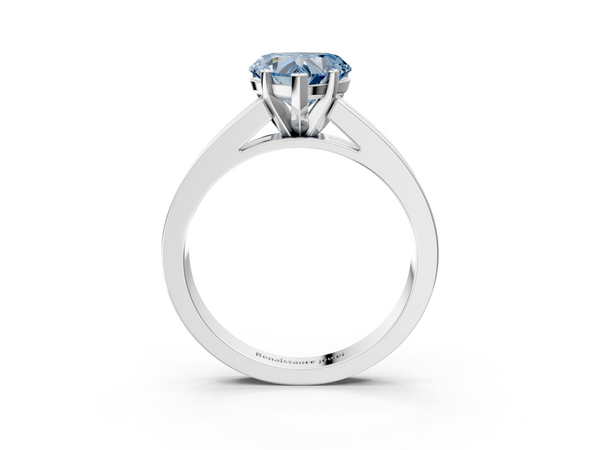 White gold Fancy Blue Heart  Solitaire Diamond Ring with Channel-Set Band and Four-Prong Setting