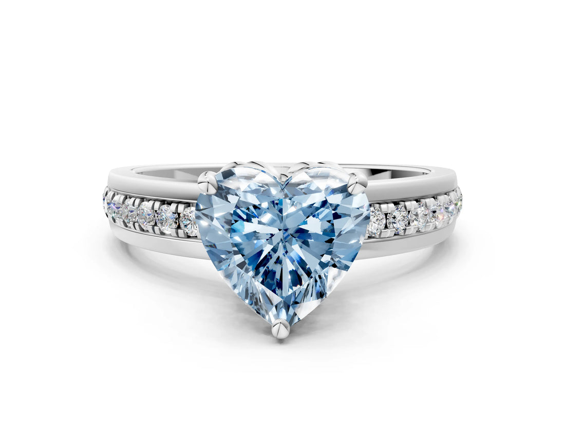 White gold Fancy Blue Heart  Solitaire Diamond Ring with Channel Set Band and Six-Prong Setting_48