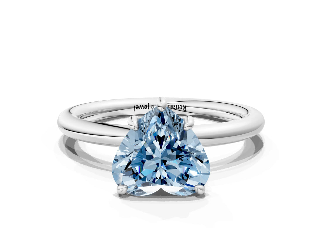 White gold Fancy Blue Heart  Solitaire Diamond Ring with Four-Prong Setting on a Plain Band_31