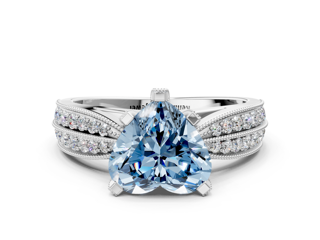 White gold Fancy Blue Heart  Solitaire Diamond Ring with Milgrain Pavé Band and Four-Prong Setting_20