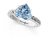 White gold Fancy Blue Heart  Solitaire Diamond Ring with Milgrain and Black Enamel X Pattern Band_113